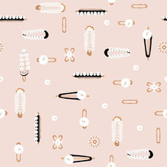 Classic Vintage white pearl and glod Hairpin retro elegance style random repeat seamless pattern in vector design for fashion , fabric,wrapping , web and all prints