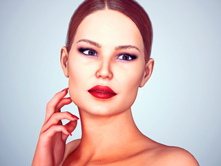 Beauty Woman face Portrait. Beautiful model Girl with Perfect Fresh Clean Skin color 3D Illustration