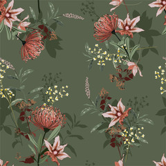 Prachtige vintage van botanische bloeiende tuin naadloze patroon in vector design voor mode, stof, behang, inwikkeling en alle prints