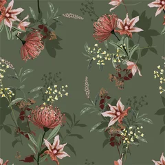 Fototapete Vintage Blumen Schöner Jahrgang des botanischen blühenden Gartens nahtloses Muster im Vektordesign für Mode, Stoffe, Tapeten, Verpackungen und alle Drucke