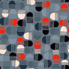 Beautiful Geometric seamless pattern with half-circles and striped hand drawn elements. Vintage mood design for fashion, fabric, web, wallpaper , wrapping , and all prints