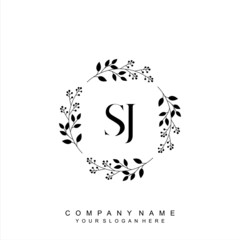 letter SJ surrounded by beautiful and elegant flowers and leaves. Wedding monogram logo template. Fashion Logo template Vectors,