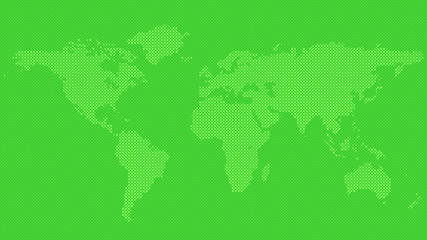 Halftone circle pattern world map background - green vector graphic