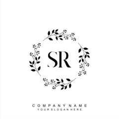 letter SR surrounded by beautiful and elegant flowers and leaves. Wedding monogram logo template. Fashion Logo template Vectors,