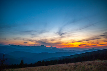 The sky at dawn in the mountains
