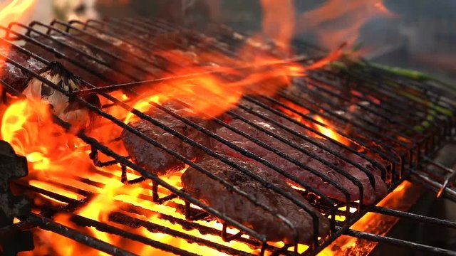 Meat Food Cooking on Coal Fire Barbecue