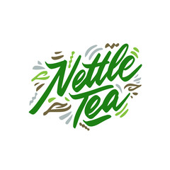 Nettle tea hand drawn illustration. Template for card banner and poster for restaurant menu and package. Vector illustration