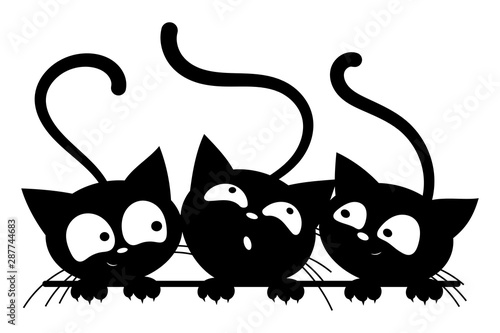 Black Cats Looking Out The Window Cartoon Cats Look Out Of The Window Black White Vector Illustration For Children Tattoo Wall Mural Igor