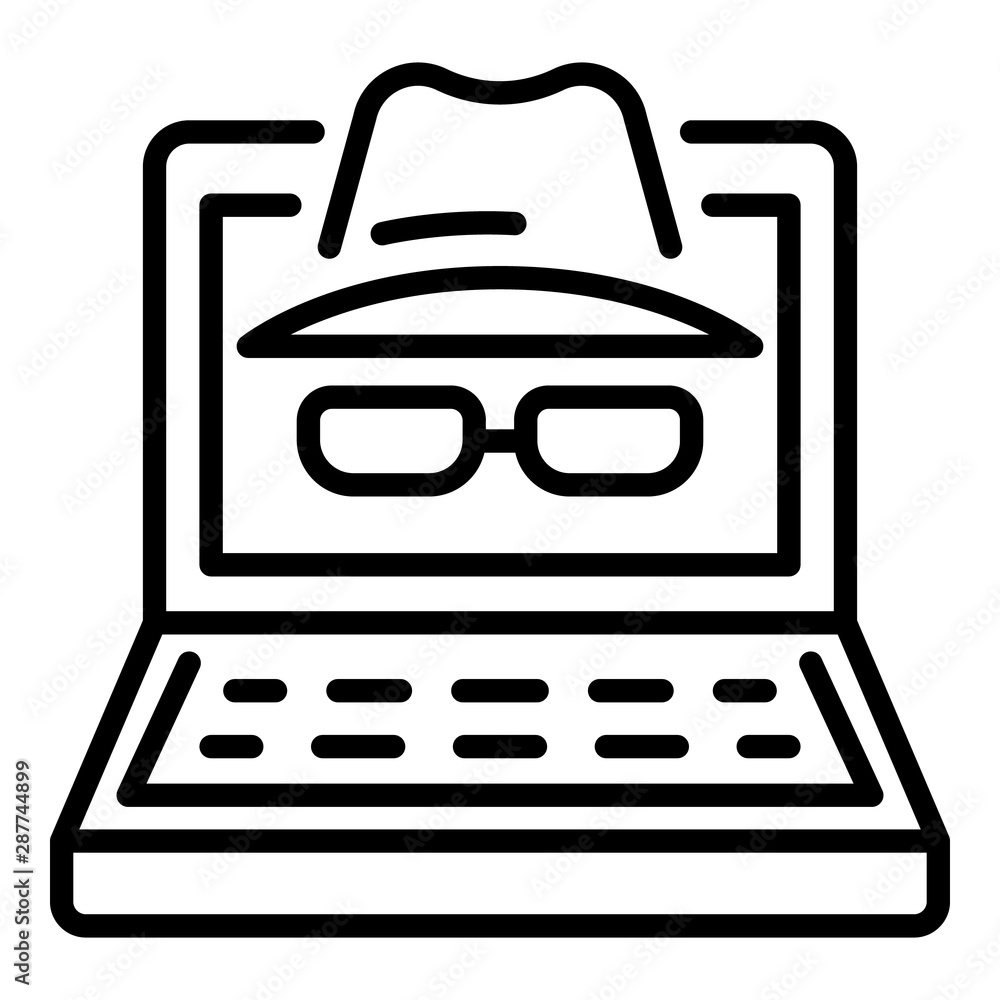 Poster laptop hacker icon. outline laptop hacker vector icon for web design isolated on white background