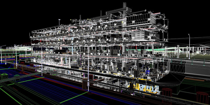 Digital BIM model conceptual visualization of the utilities of the building	