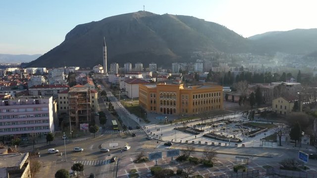 Drone fly above Mostar, Bosnia and Herzegovina, February 2019