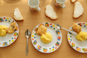 potatoes and tea in kindergarten