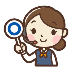 オペレーターの女性　丸のパネル