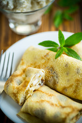 sweet fried thin pancakes with cottage cheese inside
