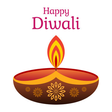 Decorative diwali lamp, isolated on white background. Festival of lights.