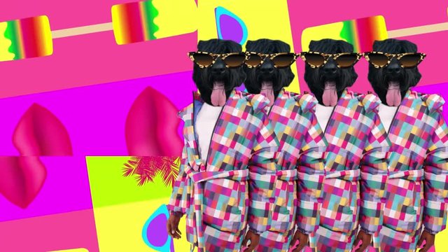 90's and 80`s style vector animation. Colorful pop art background video. Vector illustration retro background palm tree. stock footage