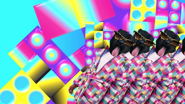 90's and 80`s style vector animation. Colorful pop art background video. Vector illustration retro background palm tree. stock footage