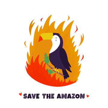 Amazonian forest in fire. Sloth in flame. Stock Vector | Adobe Stock