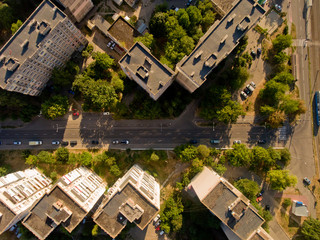 Top view of european city. Aerial view.