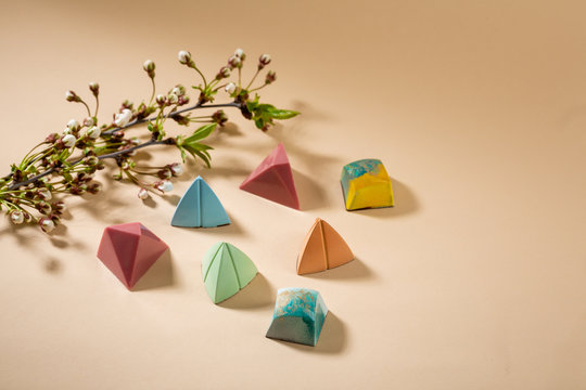 Spring Collection Of Chocolate Bonbon And Cherry Flowers