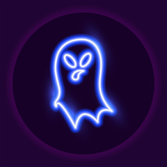 Ghost neon icon. Halloween neon sign. Holiday concept. Vector illustration.