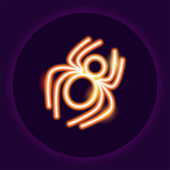 Spider neon icon. Halloween neon sign. Holiday concept. Vector illustration.
