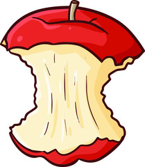 Cute and funny leftover apple in cartoon style vertical pose