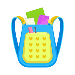 Obraz premium Blue school backpack with a large yellow pocket. Vector illustration on a white background.