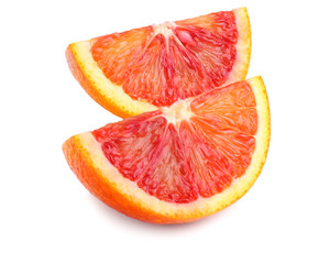 Red blood orange fruit with slices isolated on white background