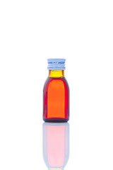 liquid drug syrup in bottle on white background