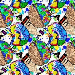 Art brain pattern with two hemispheres. Colorful multicolored creative brain.
