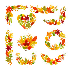 Set of autumn frames. Vector illustration on a white background.