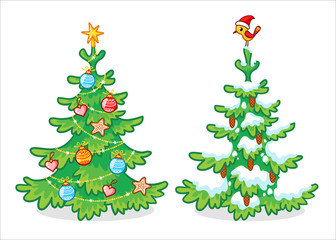 Collection of two Christmas trees on a white background.
