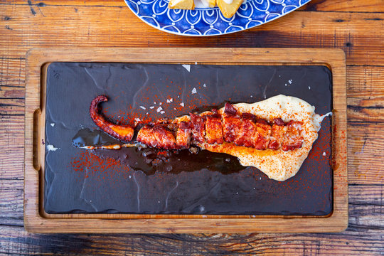 Ggrilled octopus tentacle with potato parmentier