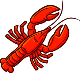 Cute and funny realistic lobster from top view in cartoon style