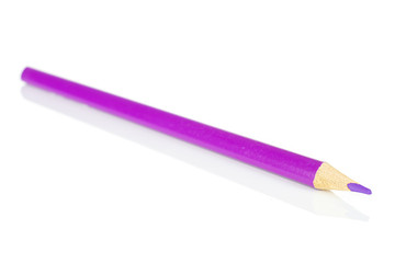 One whole violet colored pencil isolated on white background