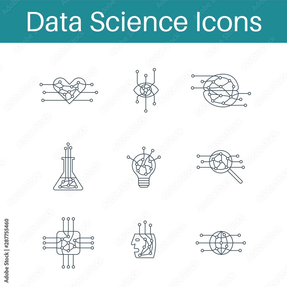 Poster Set of 9 ai or data science outline icons