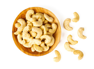 cashew nuts in a bowl isolated on white background