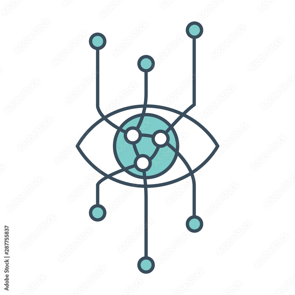 Poster eye icon with ai neural network inside
