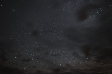 Stars in the night sky through the clouds on a summer night