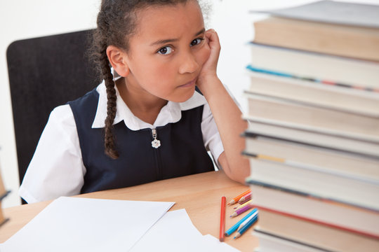 Bullying Concept Sad Mixed Race African American Girl at School