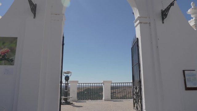 Walking with steadicam in Arcos de la Frontera Viewpoint. Plaza del Cabildo, Arcos de la Frontera, C&aacute;diz. Andalusia, Spain