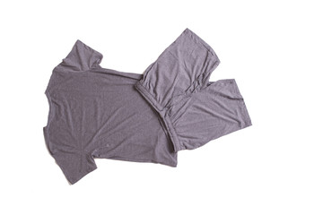 set of gray t-shirts against white background