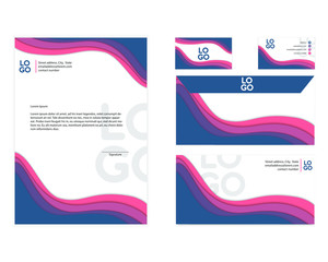 Modern corporate identity design template, fluid elements layout, letterhead, business card, envelope set.