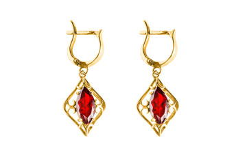 Ruby earrings isolated