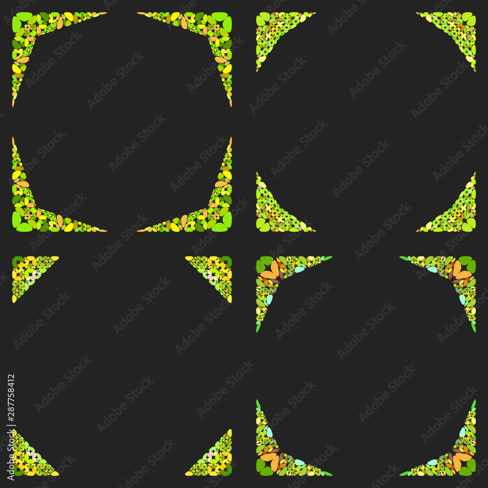 Poster curved stone mosaic page corner design set - vector design elements