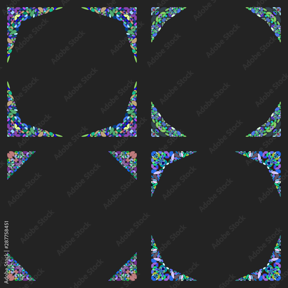 Poster curved stone mosaic page border design set - colorful vector design elements