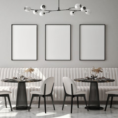 mock up poster frame in modern interior background, cafe, restaurant, 3D render, 3D illustration