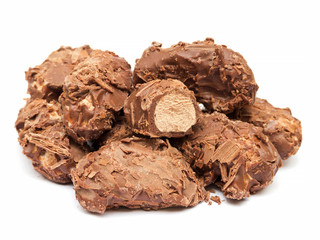 Belgian milk chocolate truffles isolated on white background