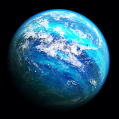 Highly detailed planet on isolated black background, 3D illustration. 
